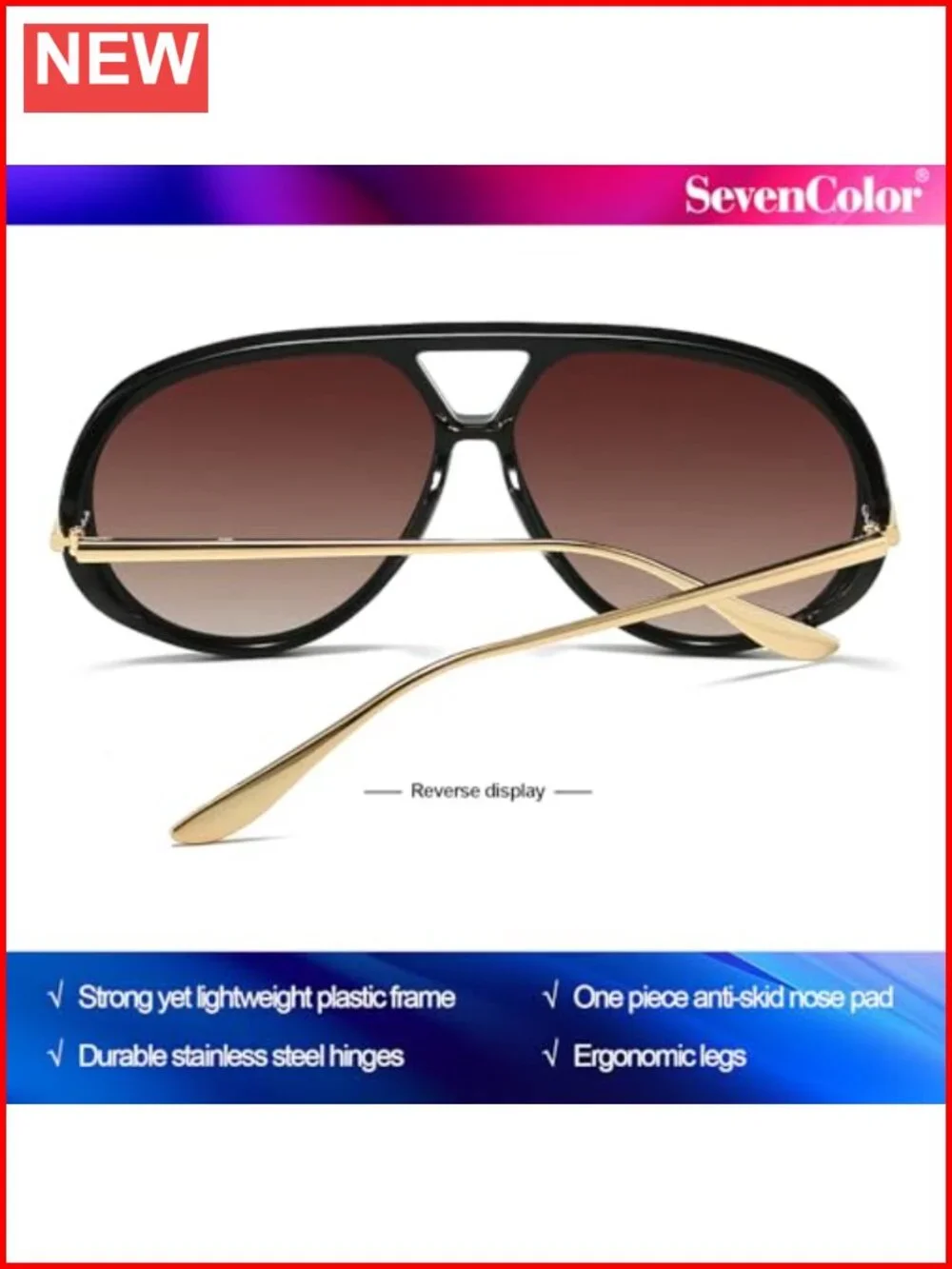 Oversized Aviator Sunglasses Metal Frame UV400 Unisex Retro